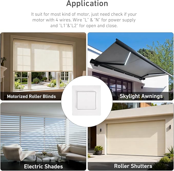 Motorized Shade Wall Switch for 4-Wire AC Tubular Motor - Switch Controller for Motorized Roller Blinds, Skylight Awning, Electric Shades