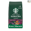 Starbucks Ground Coffee, Dark Roast Hot or Iced Coffee, Single-Origin Sumatra, Six 12 oz Bags