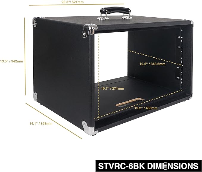 Sound Town Vintage 6U Amp Rack Case, 12.5" Depth with Rubber Feet, Dust Cover, Kickstand, Black (STVRC-6BK)