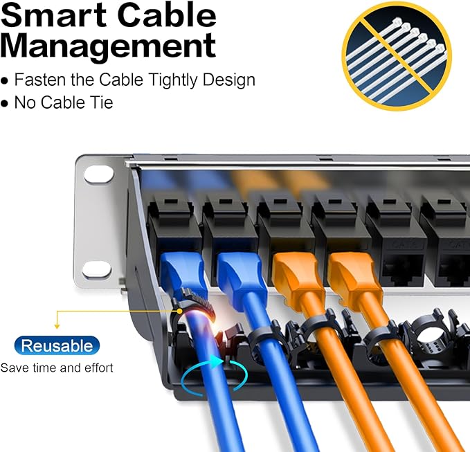 PBAEGAV 12 Port Patch Panel Blank UTP/STP 1U 19“ Keystone Patch Panel with Cable Management and Support Bar Compatible with LC/SC/ST/FC/USB/HDMI Keystone Jack(12 Port)