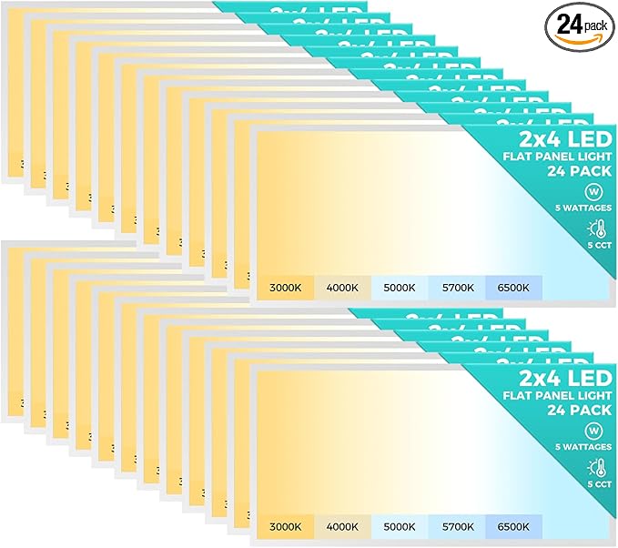 Aphyni 24 Pack 2x4 LED Flat Panel Light, Bright 9100LM Flush Mount Office Kitchen Ceiling Light Fixtures,Dimmable,Selectable 5 CCT 3000K/4000K/5000K/5700K/6500K, 5 Wattages 30W/40W/50W/60W/70W
