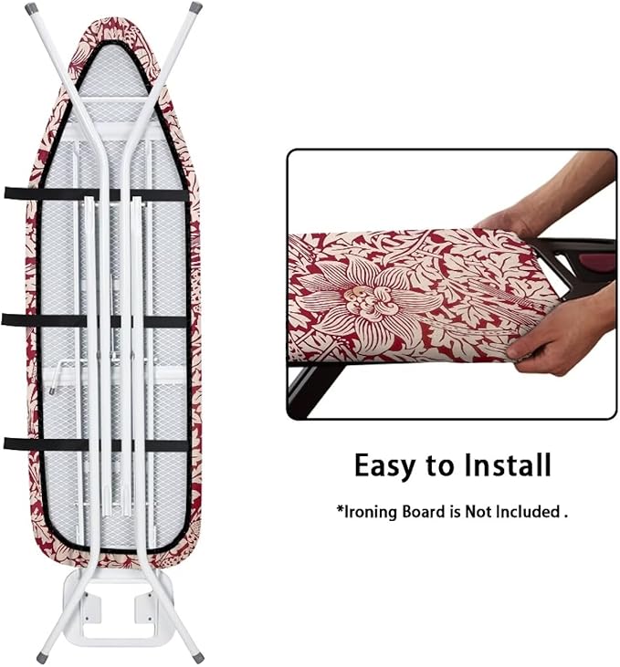 ZCFYGDX Vintage Red Floral Print Ironing Board Cover with Elastic Edge 3 Bottom Nylon Buckle Straps Breathable Resist Scorch Staining Suitable for Size-XL Iron Board House William Morris Decor