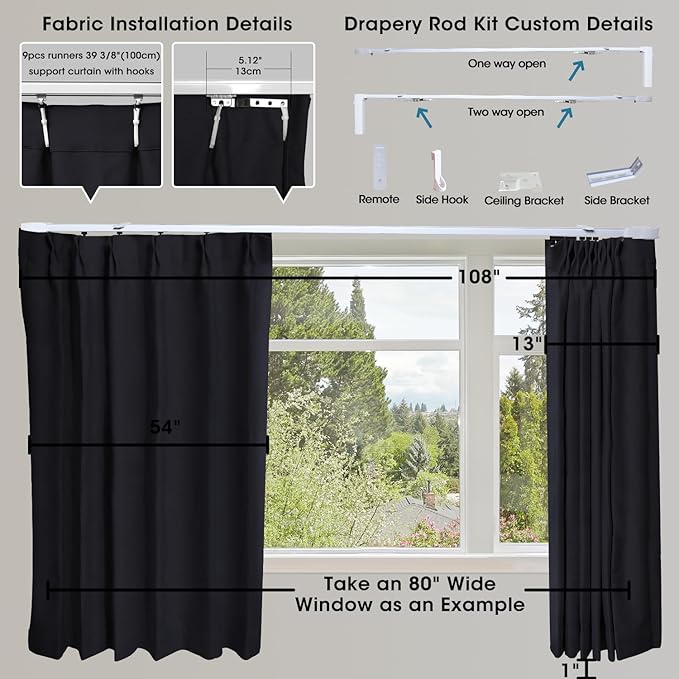 SmartWings Automatic Curtain Opener with Drapery, Motorized Vertical Blinds with Remote, Electric Closet Doors Sliding Panels Compatible with Alexa Google Homekit, 90% Blackout Sesame Black