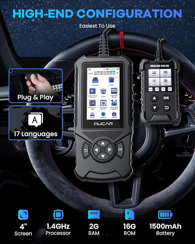 MUCAR CDE900 OBD2 Scanner, Check Engine System Car Code Reader, Automotive Diagnostic Scan Tool with 4 Inches Touchscreen, Cover 106 Brands, FCA Autoauth, Wireless Update