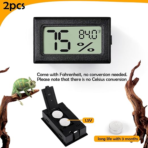 2 PCS Rectangle Reptile Thermometer and Humidity Gauge - Image 3