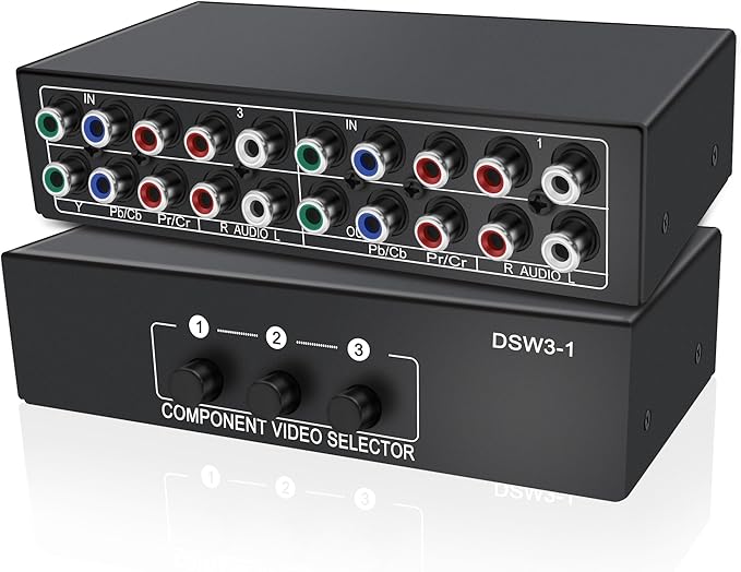 XMSJSIY Component AV Video Switch 3 in 1 Out Composite 5 RCA YPbPr RGB Selector Switcher AV Splitter Converter Box 3-Way Hub 1080P for Xbox 360 Wii PS2 PS3 DVD VCD EVD HDVD