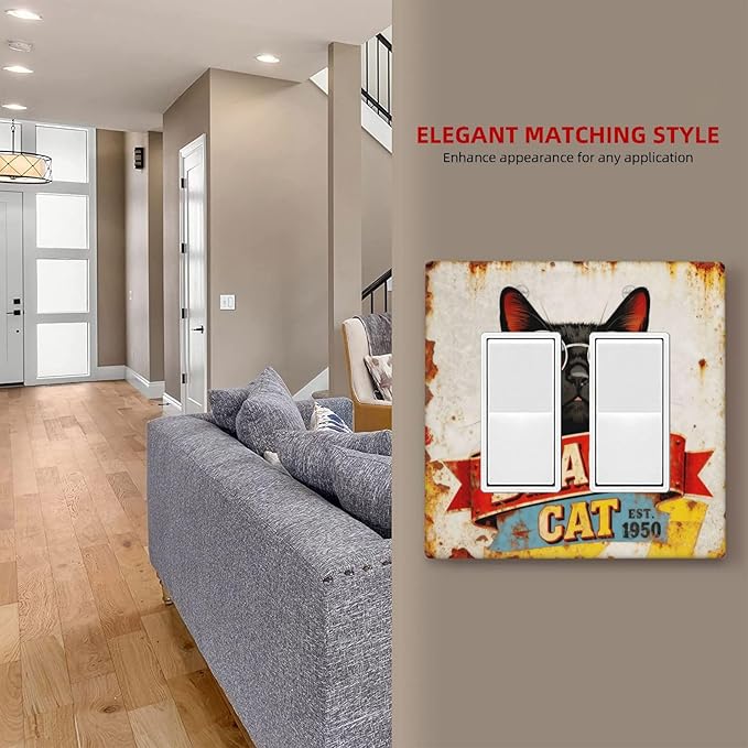 Bvtewkhz Black Cat Vintage 2 Gang Double Rocker Decorative Outlet Covers Light Switch Plate Electrical Receptacle Switchplate For Bathroom Kitchen Bedroom