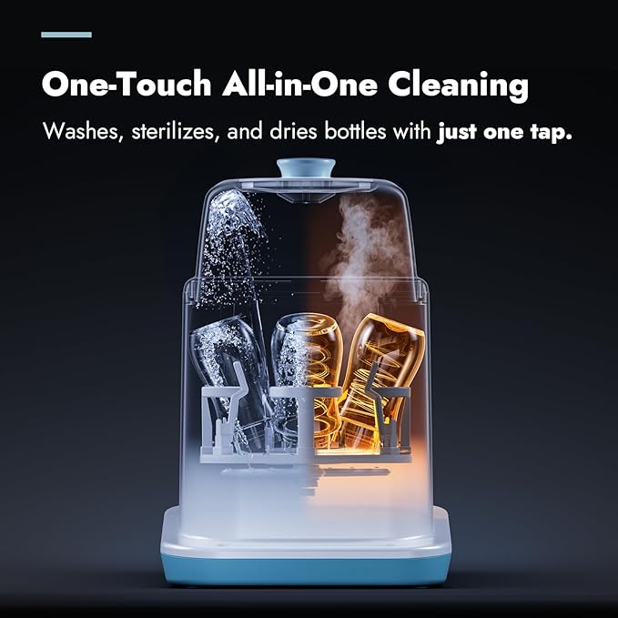 Papablic Bottle Washer Pro, Baby Bottle Washer & Sterilizer & Dryer, 4-in-1 Bottle Washer Sanitizer for Bottles, Pump Parts, & Baby Essentials - Quick & Clean with 60 Detergent Tablets, White