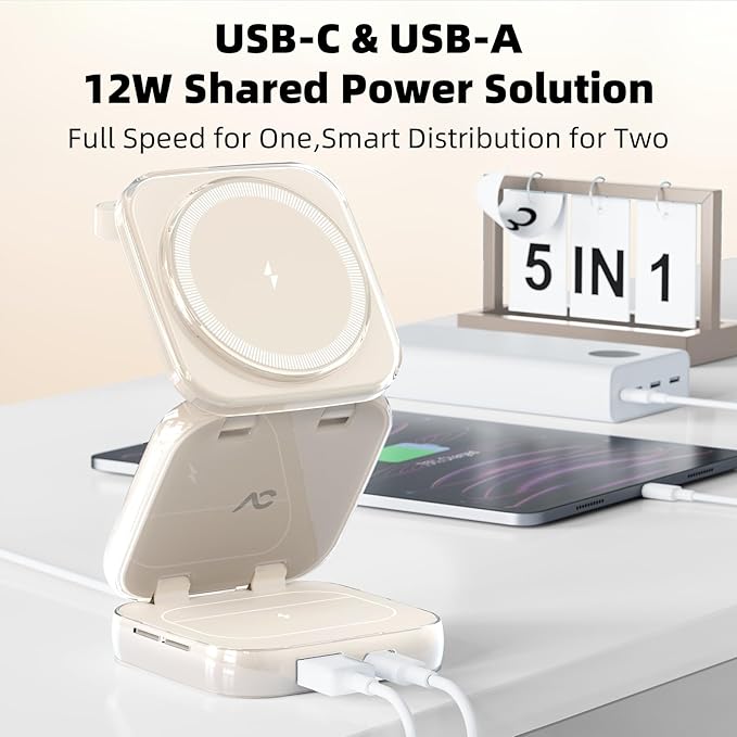 5-in-1 Wireless Charger for MagSafe, AC ISLAND Portable Travel Charging Station, 35W Max Fast Foldable Magnetic Stand, Evolved for iPhone 17-12 & Air Series, Apple Watch, AirPods (with 35W Adapter)