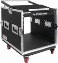 Sound Town Enhanced Thickness 1/2" (12mm) Plywood 10U Audio Rack/Road Case with 14U Slant Mixer Top, 25’’ Rackable Depth and Casters-Pro Tour Grade (STMR-DE10UW)