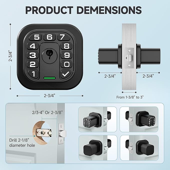 Richelock Fingerprint Door knob, Smart Biometric Door Lock with Keypad, Keyless Entry Code Door Knob, Waterproof & Weatherproof, Auto Lock,Voice Navigation, for Bedroom, Gate,Office -Matte Black