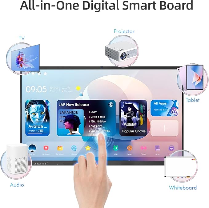 QIXZOCV 85" Smart Board, 4K UHD Interactive Board, 20-Point Touch, Android 13, 8GB & 128GB, Screen Sharing, Bluetooth/WiFi/HDMI, All-in-One Meeting & Education Solution (Wall Mount Included)