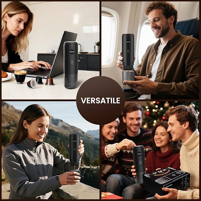 Portable Espresso Maker with Self Heating, 20 Bar 3-in-1 Electric Coffee Maker for Travel & Camping, 7800mAh Battery Coffee Machine Compatible with NS/DG Capsules & Ground Coffee, USB-C Charging