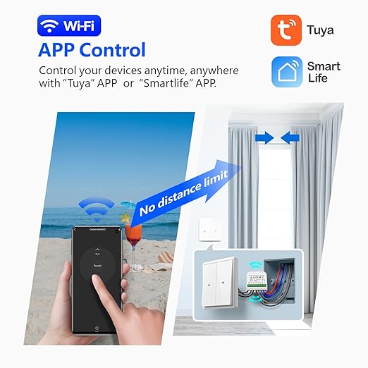DieseRC WiFi Smart Roller Shutter Controller Module with 433Mhz RF Remote Control, Tuya APP WiFi Control Compatible with Alexa/Google Home APP Control and Manual Switch