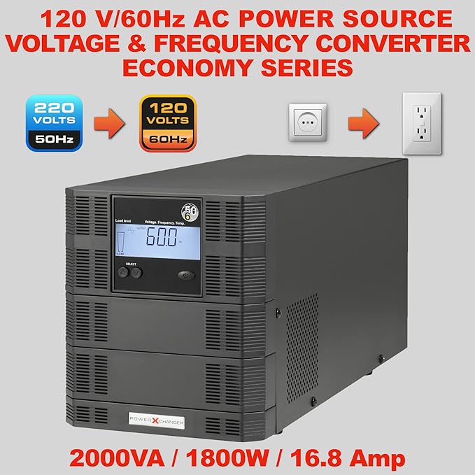 PowerXchanger EX Series Voltage & Frequency Converter, 900–2340W Pure Sine Wave Step-Down 200–240V 50Hz to 120V 60Hz, Lightweight Reliable Design, True Continuous Duty Transformer (2340, Watts)