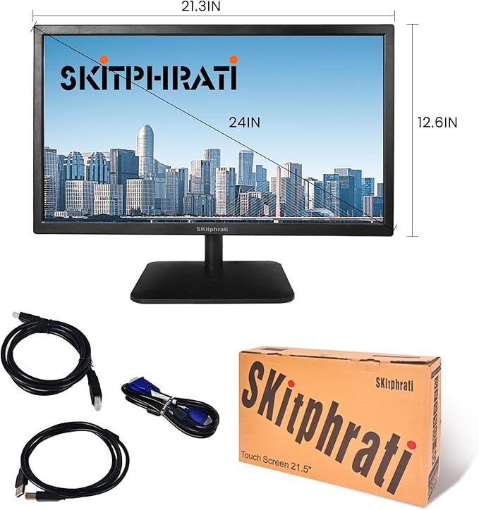 SKitphrati 21.5 Inch Touchscreen Monitor FHD 1920x1080p IPS Screen, VESA Support, 10-Points Computer Touch Screen PC Display with Type-B HDMI VGA Port, 75Hz Desktop Touch Display, Black