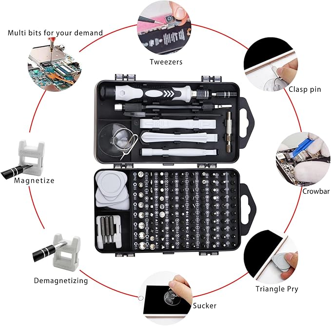 Sipery 122 in 1 Precision Screwdriver Set Magnetic Professional Computer Repair Tool Kit Small Electronic Screwdriver Set for Phone, PC, Watch, Game Console, Tablet, Camera, Modding, and DIY Projects