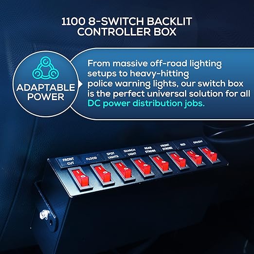 Ultra Bright Lightz 1100 8-Switch Backlit Controller Box | Emergency Vehicle Strobe Warning Lights | Siren | Speaker