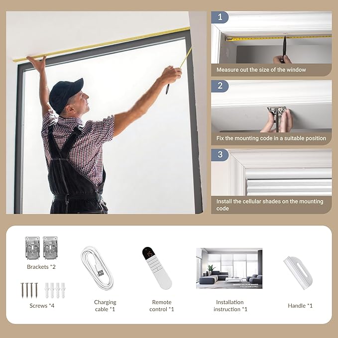 Boolegon Motorized Blinds with Remote, Light Filtering Smart Blinds, Automatic Cellular Shades for Windows, Rechargeable Electric Honeycomb Shades for Home,Light Filtering Light Gray,Custom Size