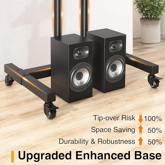 TVON Rolling TV Stand for 32-83 inch Flat Screen/Curved TVs up to 110 lbs, Height Adjustable Portable TV Stand on Wheels with Metal Laptop Shelf, TV Stands for Living Room, Home and Office Use