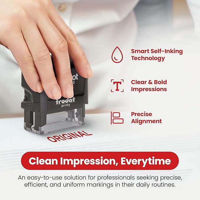 Promot Original Self Inking Rubber Stamp - Refillable Stampers for Office - Business, Accounting, Bookkeeping, Coding, Legal, Notary, Work, Ordering, Inventory Stamps - Red Ink