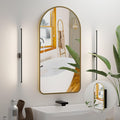 Arched Bathroom Medicine Cabinet with Mirror, No Assembly Needed, Recessed or Surface Mount Wall Storage Cabinet, Mirror Cabinet with Tissue Slot & 2X Magnifying Mirror (Gold, 29.5"L x 15.7"W)