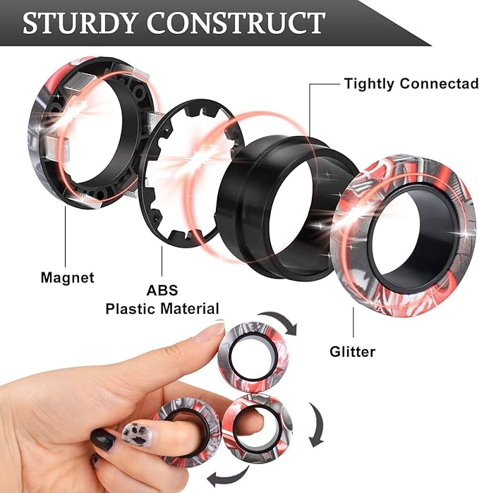 Cevioce 3Pcs Magnetic Rings Fidget Toy Set, Idea ADHD Anxiety Magnetic Fidget Toys Adults Fidget Spinner Rings for Relief, Valentines Day Gifts for 8+ Year Old Teen Boy Girl Easter Basket Stuffers B