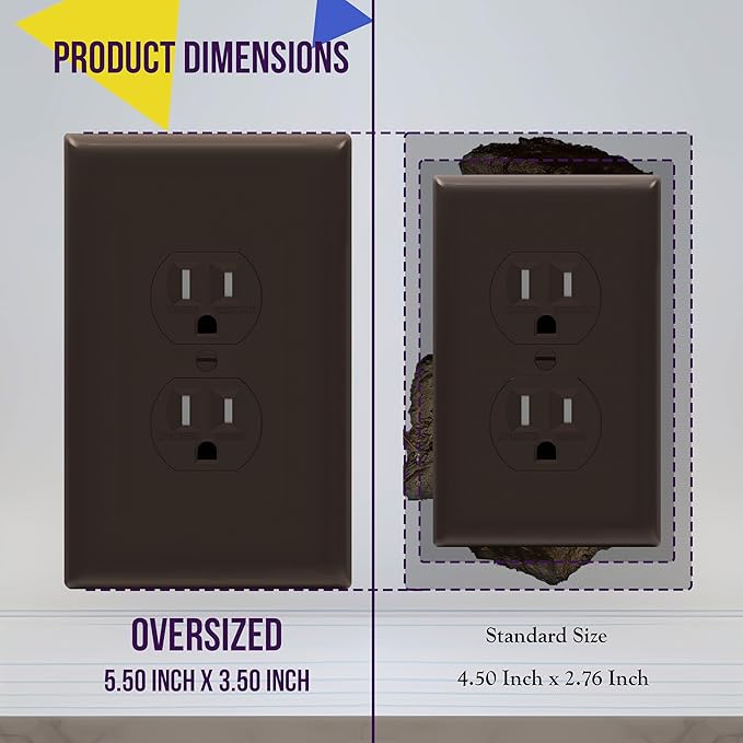 ENERLITES Duplex Receptacle Outlet Wall Plate, Jumbo Electrical Outlet Covers, Gloss Finish, Oversized 1-Gang 5.51" x 3.50", Polycarbonate Thermoplastic, 8821O-BR-10PCS, Brown, 10 Pack
