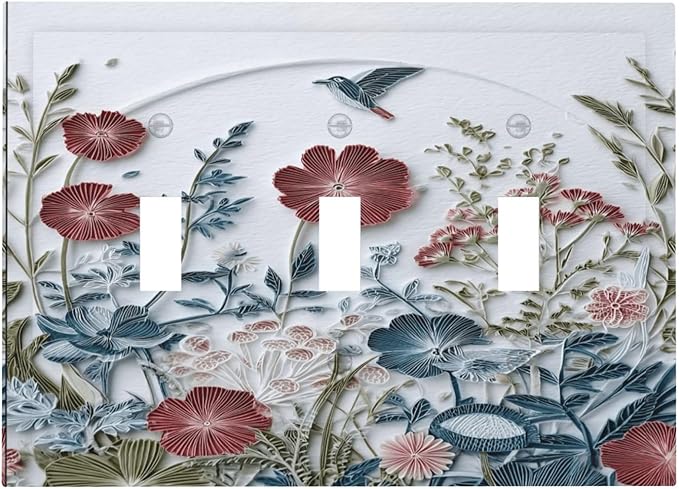Bvtewkhz Wildflowers Flowers Floral Plants 3 Gang Triple Toggle Wall Plate Cover Decorative Light Switch Covers Electrical Faceplate Switch Plates for Bathroom Kitchen Home