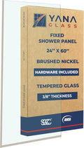 Yana Frameless Shower Door Screen, Fixed Shower Door Panels 3/8" Thick Tempered Glass, Water Repellent, Reversible Shower Wall Panel with Brushed Nickel Finish 24" x 60"