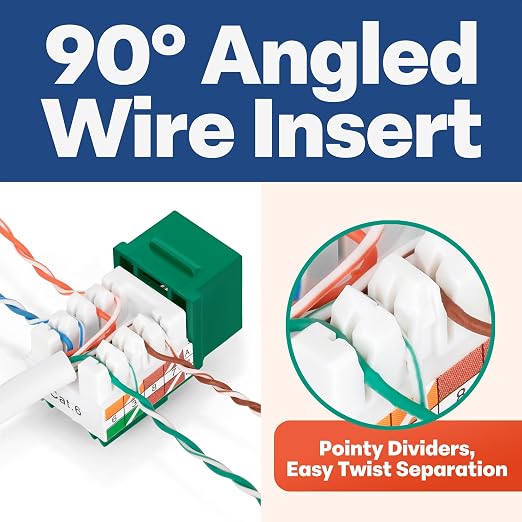 Everest 90° Angled RJ45 Cat6 Keystone Jacks 100-Pack in Green - Image 3