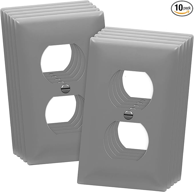 ENERLITES Duplex Wall Plates Kit, Home Electrical Outlet Cover, 1-Gang Standard Size, Unbreakable Polycarbonate Material, 8821-GY-10PCS, Gray, 10 Pack, Grey, 10 Count