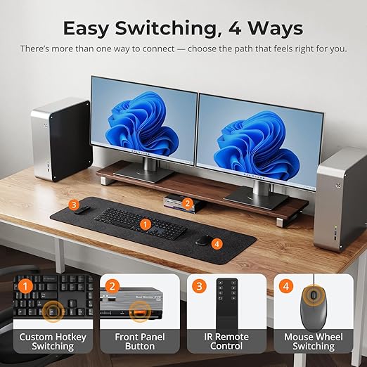 TESmart 8K@60Hz HDMI KVM Switch 2 Monitors 2 Computers USB 3.0, HDMI KVM Switch Dual Monitor 4K@144Hz for Gaming Dock, Support EDID, Gigabit Network, Hotkey Switch, Audio & Mic with All Input Cables