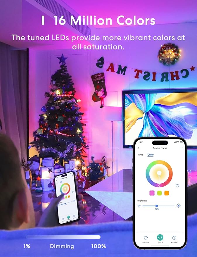 meross Smart RGBWW WiFi LED Bulbs, Apple HomeKit Compatible, 60W Equivalent, 900 Lumens, Multicolor, 4 Pack