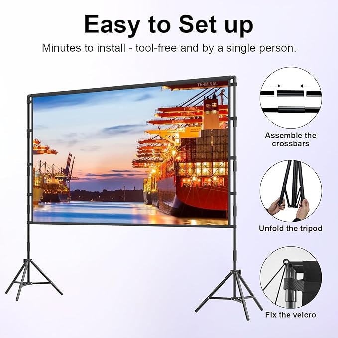 VntB 100 inch Projector sreen and Stand, Outdoor Indoor Projector Screen16:9 Foldable Portable Projector Screens for Movie Night Support Double Sided Projection