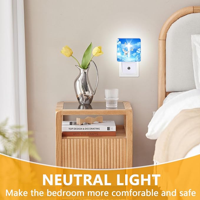 GANTINIR Cross Heaven Night Light, Plug-into Blessed Nightlight White LED Lamp, Energy Efficient Decor Desk Lamp for Bedroom Hallway Stairs Bathroom