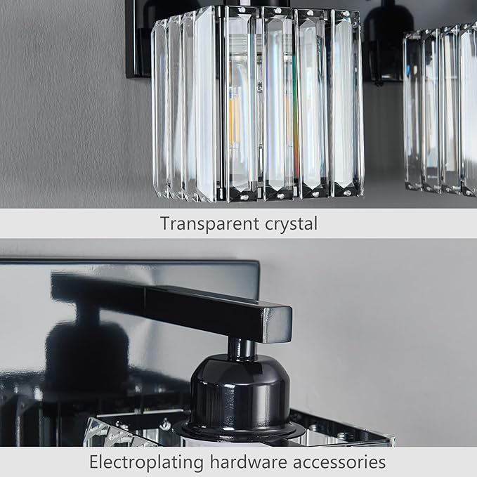 FDPBY Modern Bathroom Vanity Light 3-Lights Plating Black Crystal Bathroom Wall Light Vanity Light Fixtures