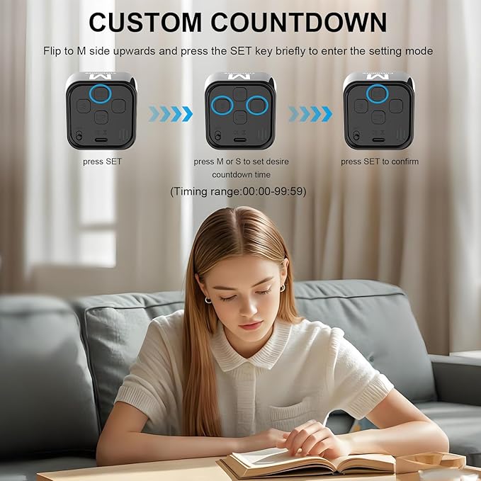 Rotating Cube Pomodoro Timer 5, 25, 10, 50 Min Preset + Custom Countdown, Desk Productivity Flip Visual Timer w/Silicone Case, Silent Mode, Ideal for ADHD Tool Study Work School (Black)