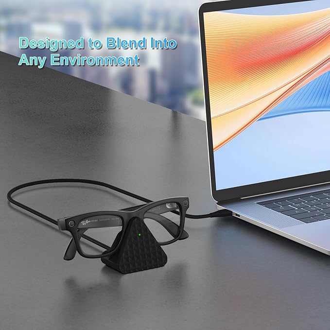 Smart Glasses Charging Stand Dock Compatible with Ray-Ban Meta Wayfarer, Headliner, Skyler, Renewed, Oakley Meta HSTN, Portable Smart Glasses Charger Dock with Charging Adapter (Black)