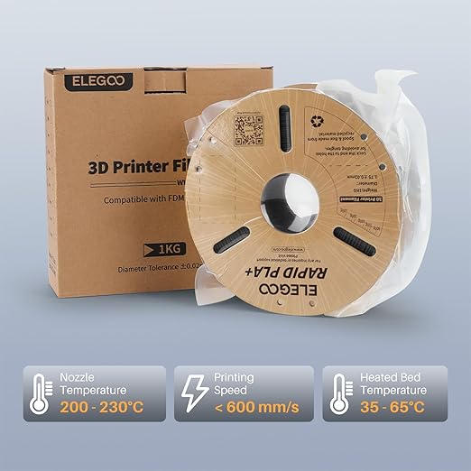 ELEGOO Rapid PLA Plus Filament 1.75mm Silver 1KG, PLA+ 3D Printer Filament for 600 mm/s High Speed Printing, Dimensional Accuracy +/- 0.02 mm, 1kg Cardboard Spool(2.2lbs)