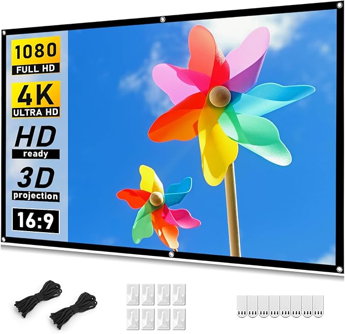 Taotique Projector Screen 72 inch, Movie Projector Screen 16:9 HD Foldable and Portable Anti-Crease Indoor Outdoor Projection Double Sided Video Projector Screen for Home, Party, Office, Classroom