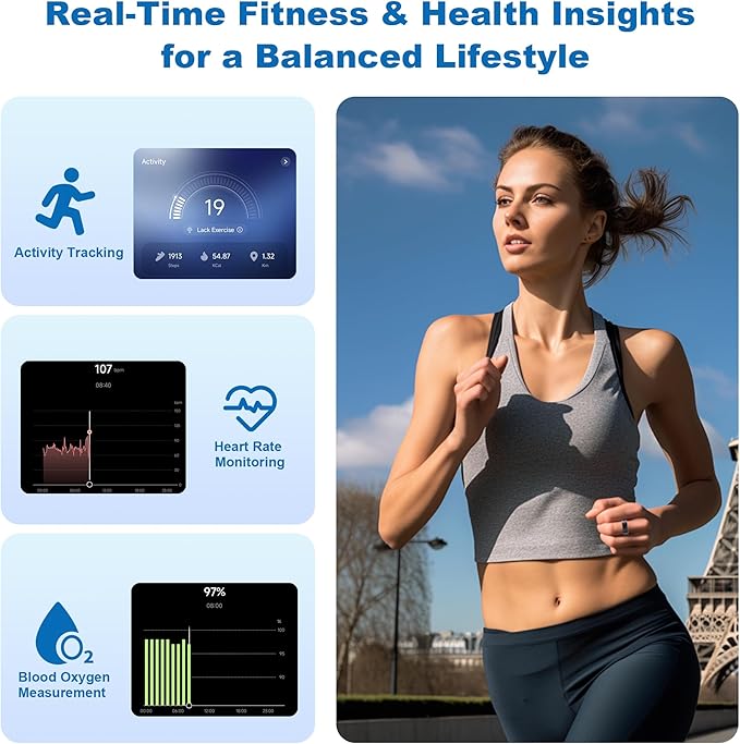 Smart Ring for Women Men, Valentine's Day Gifts, Minimalist Fitness Ring with Heart Rate, Stress, Sleep, Step, Calorie Tracking, 5ATM Waterproof for iPhone and Android,No Subscription (Black, 9)