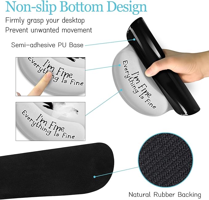 LIMKRIAN Desk Mat Set, Large Gaming Mouse Pad with Wrist Rest, Ergonomic Mouse Pad Keyboard Mat Wrist Support, Cup Coaster, Home Office Desk Accessories Decor Supplies, Funny Black Cat