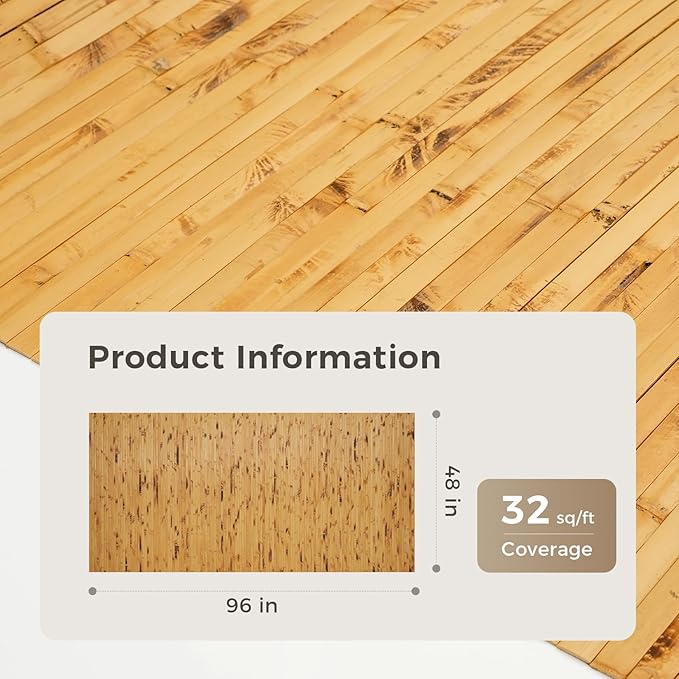 OUZUGIE 1 Pack 96x48 Inch Natural Bamboo Wall Panel – Yellow Burned Pole Wrap Paneling for Walls, Ceilings, Cabinets, Furniture – Ideal for Bedroom, Living Room & Office DIY Decor