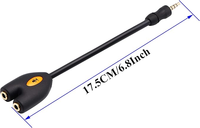 zdyCGTime 3.5mm Audio Headphone Y Splitter Cable 4-Pole 3.5mm AUX Male to 2 Port 3.5mm Female Headset Mic & Stereo Audio Y Splitter Cable for Earphone,for Smartphone, Samsung, LG, (17.5CM)(4Pole)