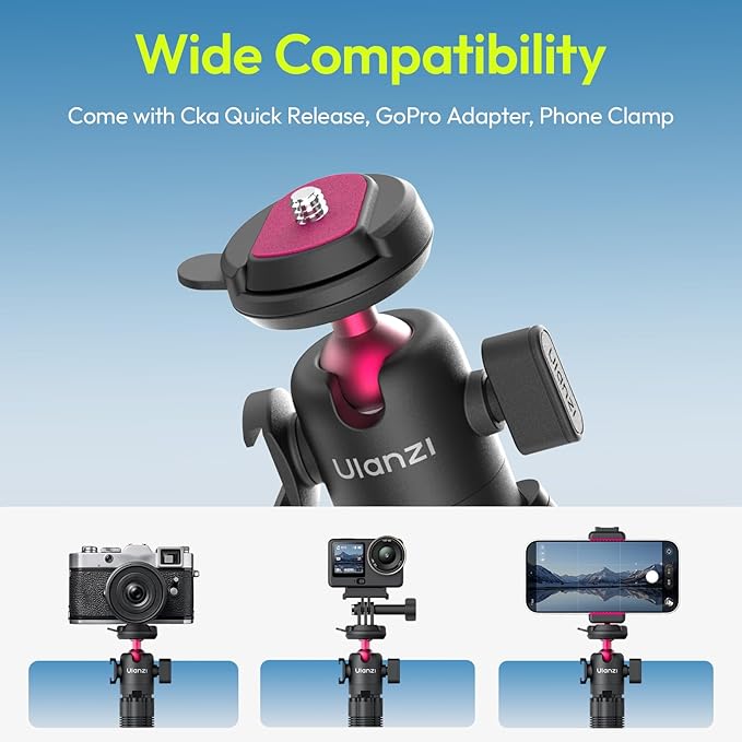 ULANZI MT-91 Flexible Octopus Tripod for Phone, GoPro&Camera, 3‑in‑1 Mini Tripod w Bluetooth Remote, CKA Quick Release w 1/4 Screw, GoPro Adapter, 360 Adjustable for Vlogging, Selfies, Video Recording