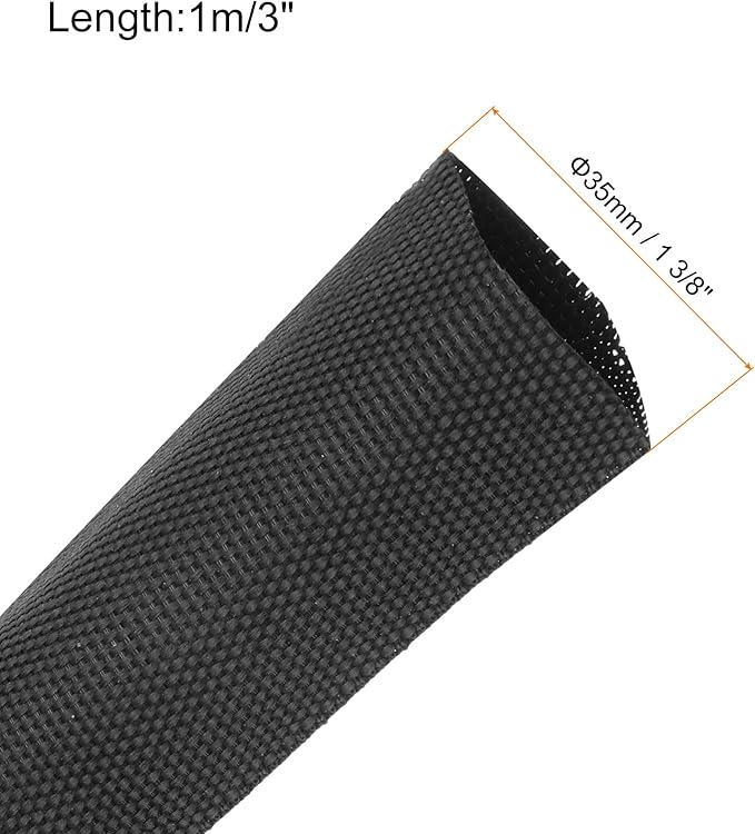 MECCANIXITY Braided Cable Sleeves Heat Shrinkable Fabric Sleeving, 1 3/8" 3ft Black 2:1 Ratio Heat Shrinkable Cord Protector for Harness Cable, Network Cable Protection, Cable Management
