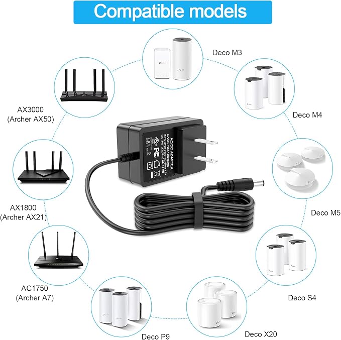12V 2A AC to DC Power Adapter for TP-Link Deco Mesh WiFi System Models S4 - Image 2