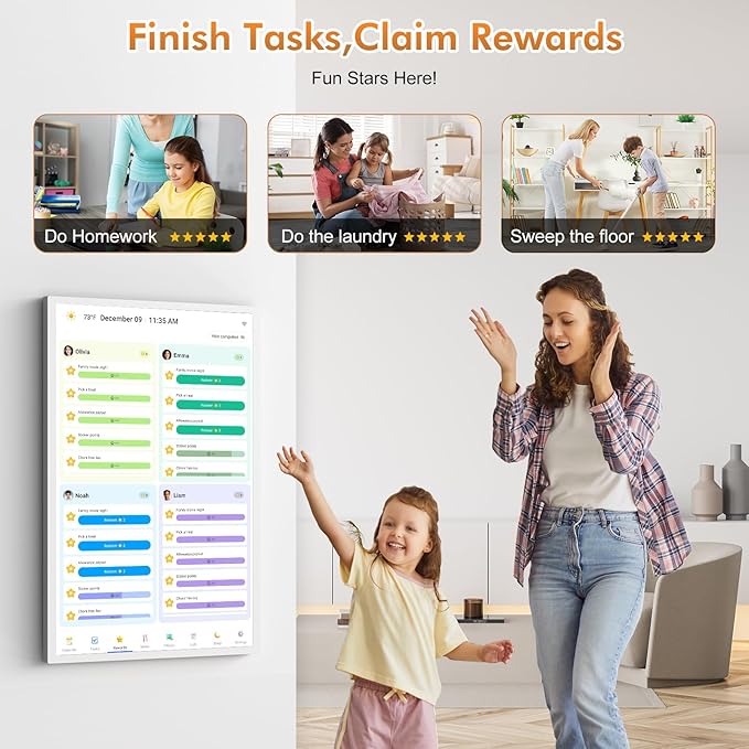 Smart Digital Calendar & Chore Chart for Family Schedules – 32 Inch Smart Touchscreen Interactive Display, Dual-WiFi, Auto-Sync Google iCloud Outlook Calendars, Selectable Reminders, Wall Mountable