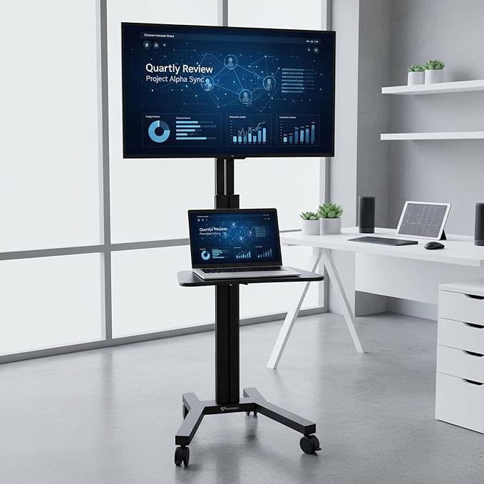 AW Rolling TV Stand Mobile TV Cart Height Adjustable for 32" to 65" LCD LED Screen TVs Office Meeting